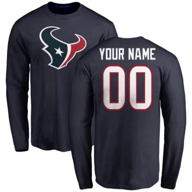 Navy Men's Custom Houston Texans Logo Long Sleeve T-Shirt -