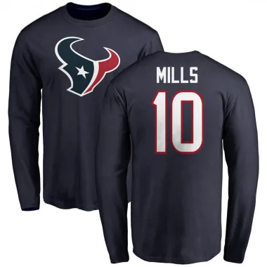 Navy Men's Davis Mills Houston Texans Logo Long Sleeve T-Shirt -