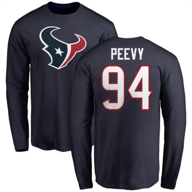 Navy Men's Jayden Peevy Houston Texans Logo Long Sleeve T-Shirt -