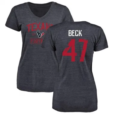 Navy Women's Andrew Beck Houston Texans Distressed V-Neck T-Shirt