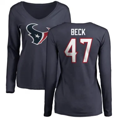 Navy Women's Andrew Beck Houston Texans Logo Slim Fit Long Sleeve T-Shirt -