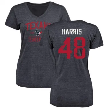 Navy Women's Christian Harris Houston Texans Distressed V-Neck T-Shirt