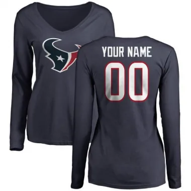 Navy Women's Custom Houston Texans Logo Slim Fit Long Sleeve T-Shirt -