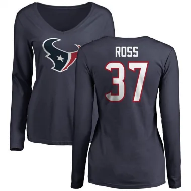 Navy Women's D'Angelo Ross Houston Texans Logo Slim Fit Long Sleeve T-Shirt -