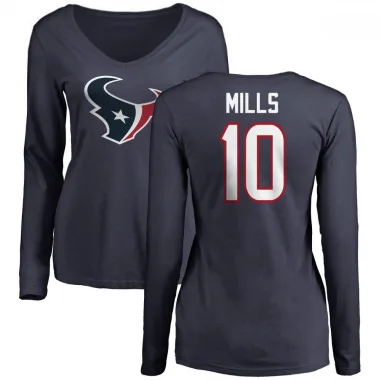 Navy Women's Davis Mills Houston Texans Logo Slim Fit Long Sleeve T-Shirt -