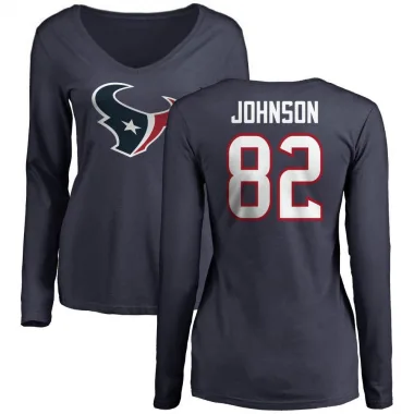 Navy Women's Diontae Johnson Houston Texans Logo Slim Fit Long Sleeve T-Shirt -