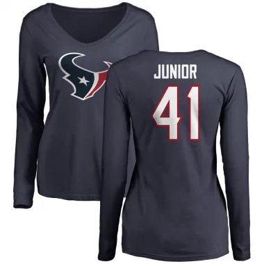 Navy Women's Gregory Junior Houston Texans Logo Slim Fit Long Sleeve T-Shirt -