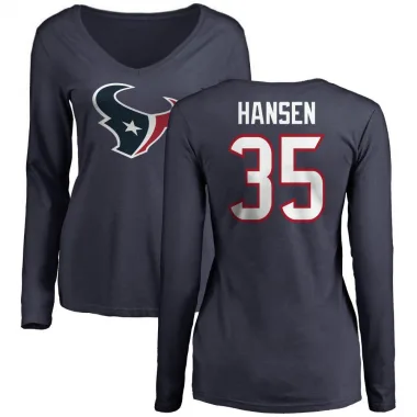 Navy Women's Jake Hansen Houston Texans Logo Slim Fit Long Sleeve T-Shirt -