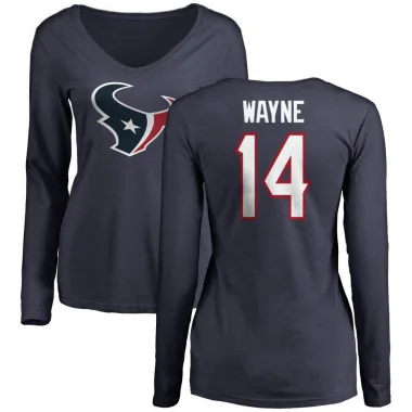 Navy Women's Jared Wayne Houston Texans Logo Slim Fit Long Sleeve T-Shirt -