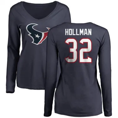 Navy Women's Ka'dar Hollman Houston Texans Logo Slim Fit Long Sleeve T-Shirt -