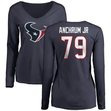 Navy Women's Tremayne Anchrum Jr. Houston Texans Logo Slim Fit Long Sleeve T-Shirt -