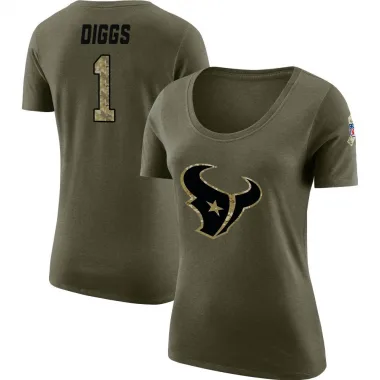 Olive Women's Stefon Diggs Houston Texans Salute to Service Scoop Neck T-Shirt