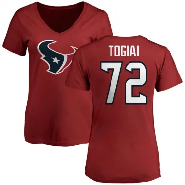 Red Women's Tommy Togiai Houston Texans Logo Slim Fit T-Shirt -